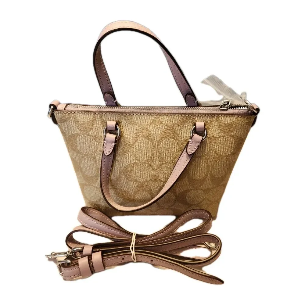 Coach Mini Gallery Satchel Crossbody In Signature Canvas 2 way Taupe Lilac NEW - Picture 6 of 16